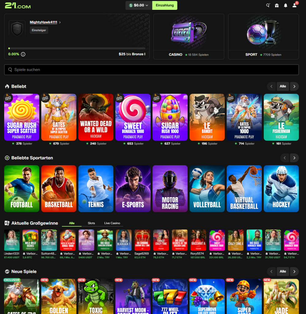 21.com – Krypto-Casino & Sportwetten