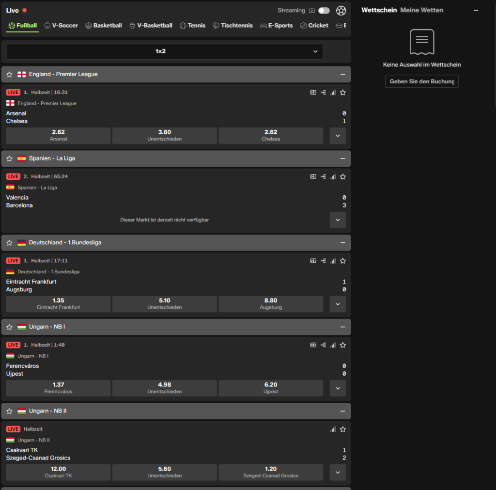 Live-Casino und Sportwetten